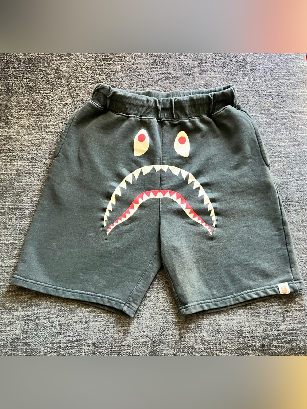 Bape Kids Dark Grey Shark-Face Graphic Shorts